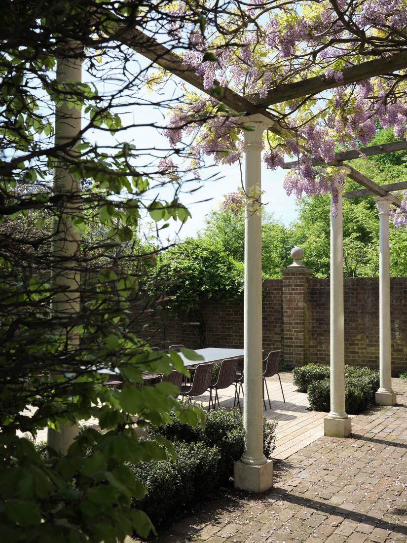 A dining courtyard sits alongside the kitchen