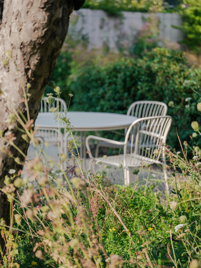 Shaded dining under the old apple tree